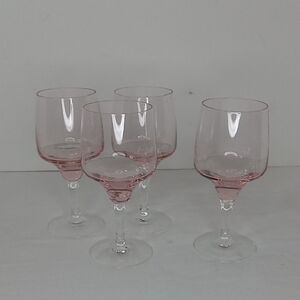 Vintage Harmony Coral Pink And Clear Sasaki Wine Glasses Set Of 4